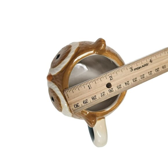 Earthenware Ceramic 3D Hand-Painted‎ Coffee Cup Owl Shape Blue & White Handle - Picture 13 of 13